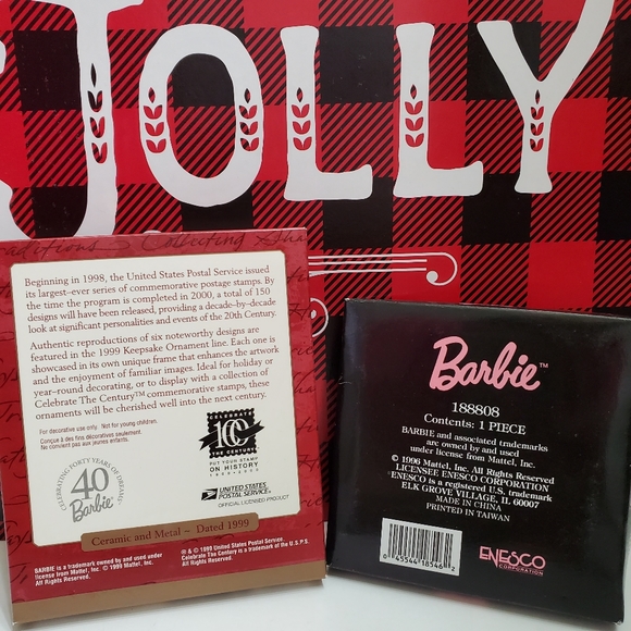 Two Vintage Barbie Christmas Ornaments Hallmark and Enesco 1996 1999 vintage - Picture 2 of 6